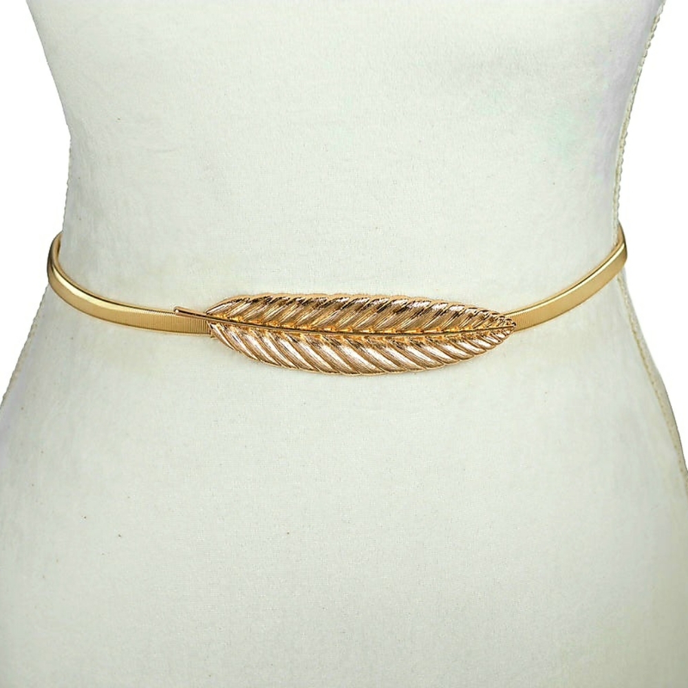 Metal Leaf Stretchy Elastic Belts, Waist Belt for Dress 